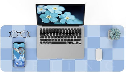 AFIING Light Blue Desk Mat 31.5" x 12", Waterproof PU Leather Desk Pad | Non-Slip Rubber Base, Easy Clean Surface, Desk Protection, Office & Home