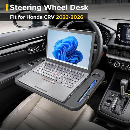 EcoNour Steering Wheel Desk for Honda CRV 2023-2024 2025 2026 2-in-1 Car Tray Table Laptop Car Mount with Pen Holder Food Tray for Eating with Drinks Holder, Multipurpose Travel Car Accessories