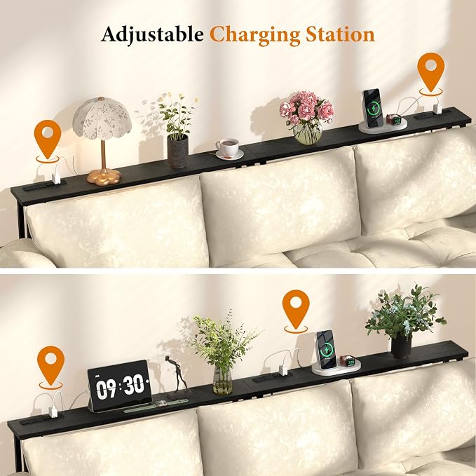 39" Sofa Table Narrow Long with Power Outlets & 2 USB Ports, Metal Frame Behind Couch Table Behind Sofa Perfect for Hallway, Living Room, Entrance - Easy Assembly, 4.9' Extension Cord Included