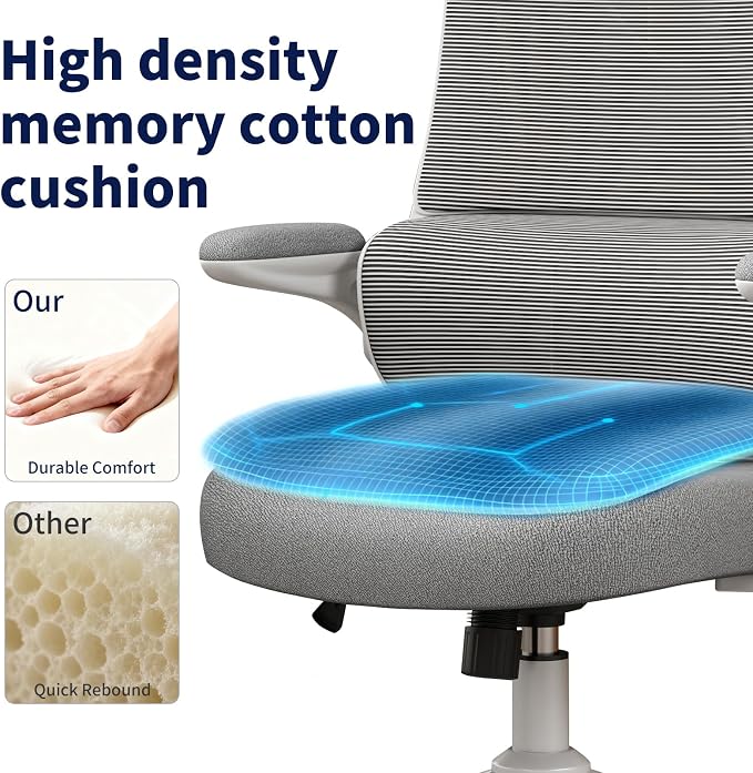 Ergonomic Office Chair - Desk Chair with Adjustable Headrest Lumbar Support Computer Chair - Mesh Comfy Chair with Flip-up Armrests - Gaming Chairs for Adults Home Office (White+Gray)