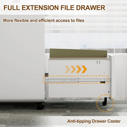 3 Drawer Mobile File Cabinet with Lock and 4 Keys, Small Vertical Metal Rolling Filing Cabinet Under Desk for Home Office Organizer Letters/Legal/A4 Hanging File Folders