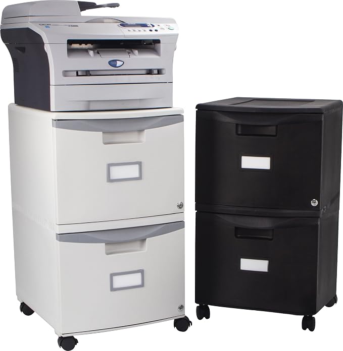 Storex Plastic Two-Drawer Mobile Pedestal File Cabinet – Locking Document Organizer with Casters for Home and Office, Black, 1-Pack (61315C01C)