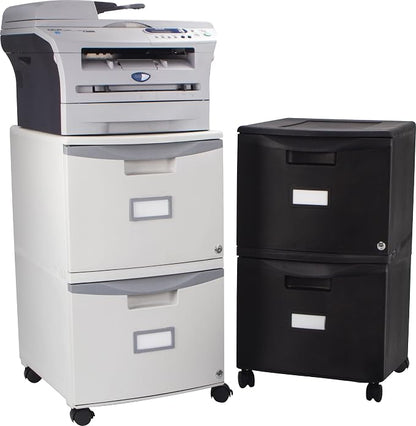 Storex Plastic Two-Drawer Mobile Pedestal File Cabinet – Locking Document Organizer with Casters for Home and Office, Black, 1-Pack (61315C01C)