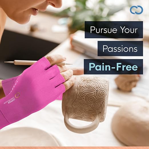 Copper Compression Arthritis Gloves | Fingerless Arthritis Carpal Tunnel Pain Relief for Men & Women | Hand Support Wrist Brace for Neuropathy, Rheumatoid, Tendonitis, Swelling, Crocheting Pink L