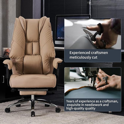 EXCEBET Big and Tall Office Chair 400lbs Wide Seat, Leather High Back Executive Office Chair with Foot Rest, Ergonomic Chairs Lumbar Support for Lower Back Pain Relief (Brown)