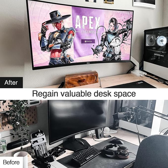 AVLT Single Monitor Arm Desk Mount for 17-49" Screens, Heavy Duty - White | Supports flat/curved/ultrawide screens up to 50 lbs. Gas spring lift, USB 3.0/AUX ports, VESA and cable management.