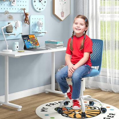 Giantex Kids Desk Chair, Adjustable Children Study Chair, Swivel Armless Mesh Task Student Chair, Child Desk Chair with Adjustable Height & Lumbar Support Computer Chair (Blue)