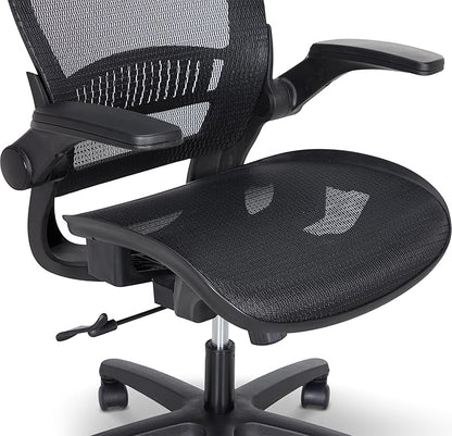 Amazon Basics Ergonomic High-Back Office Chair, Breathable Mesh, 360° Swivel, Easy to Assemble, Comfortable Flip-Up Armrests, 25.5"D x 26.25"W x 49.25"H, Black
