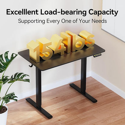Electric Standing Desk,40x24 Inches Adjustable Height Stand up Desk, Sit Stand Home Office Desk with Splice Board, 3 Preset Heights,Equipped with Hooks,Ergonomic Computer Desk Workstation，Black