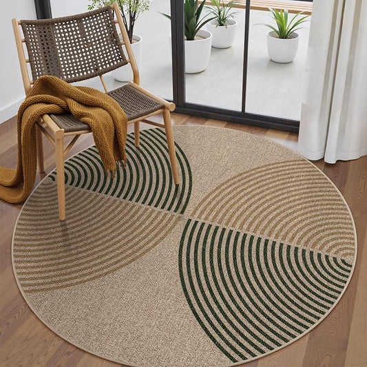 Lahome Enfys Modern Rainbow Round Rug, 6ft Easy Jute Circle Patio Rug Washable Indoor Outdoor Rugs for Living Room, Farmhouse Natural Round Area Rug Contemporary Carpet for Entryway Backyard