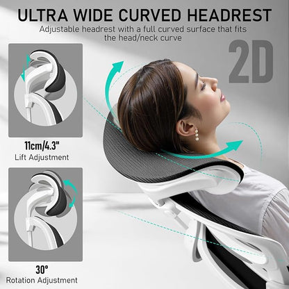 BESTFAIR High Back Ergonomic Office Chair, Breathable Mesh Desk Chair with Lumbar Support, Adjustable Headrest, Flip-up Armrests, Computer Gaming Chair, (White)