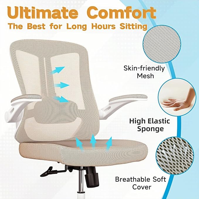 Ergonomic Office Chair - 350LB Comfy Desk Chairs with Lumbar Back Support, Mesh Computer Chairs with Wheels and Arms for Home Office, Study (Khaki-Without Headrest)
