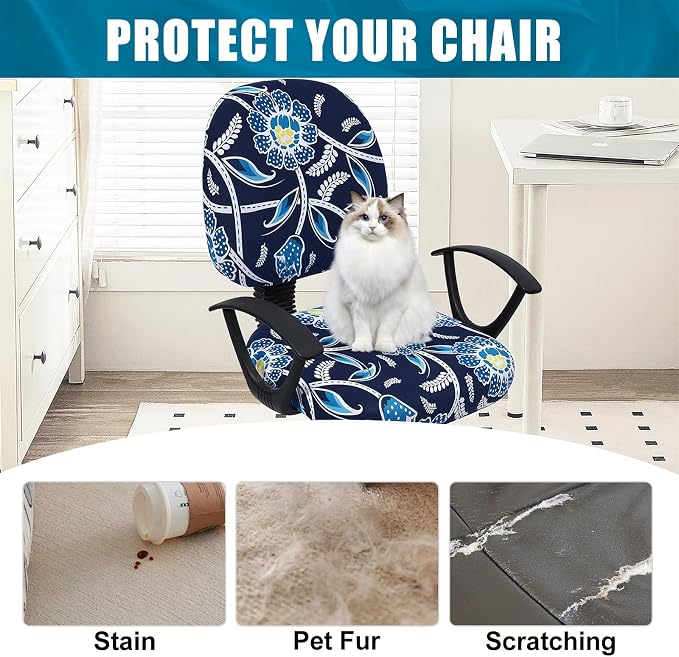 Smiry Stretch Printed Office Computer Chair Covers, Universal Washable Removable Desk Rotating Chair Slipcovers Protector, Seat + Backrest Cover - Midnight Blue