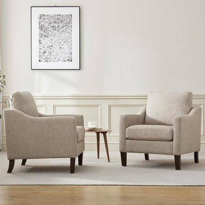 VKNOW Mid-Century Accent Chair, No Tools Assembly Required, Modern Upholstered Polyester Armchair for Living Room,Comfy Reading Accent Chairs with Wood Legs for Bedroom, Brown