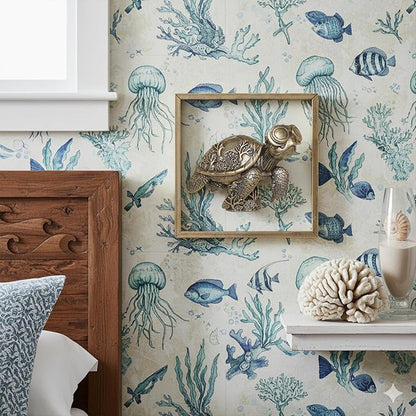 Newinhome Animal Heads Wall Decor (Includes Metal Frame) Resin sea turtle Sculptures Wall Hanging Decoration Gold vintage Wall Sculpture for Living Room Bedroom Office(Turtle)