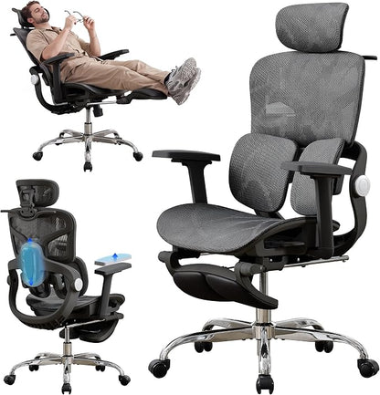 Ergonomic MeshOffice Chair with 2-Zone Lumbar Support and Footrest,Black | Big and Tall, 400LBS, Adjustable Seat Depth, 4D Headrest, 4D Armrests Swivel Executive Chair for Home Office