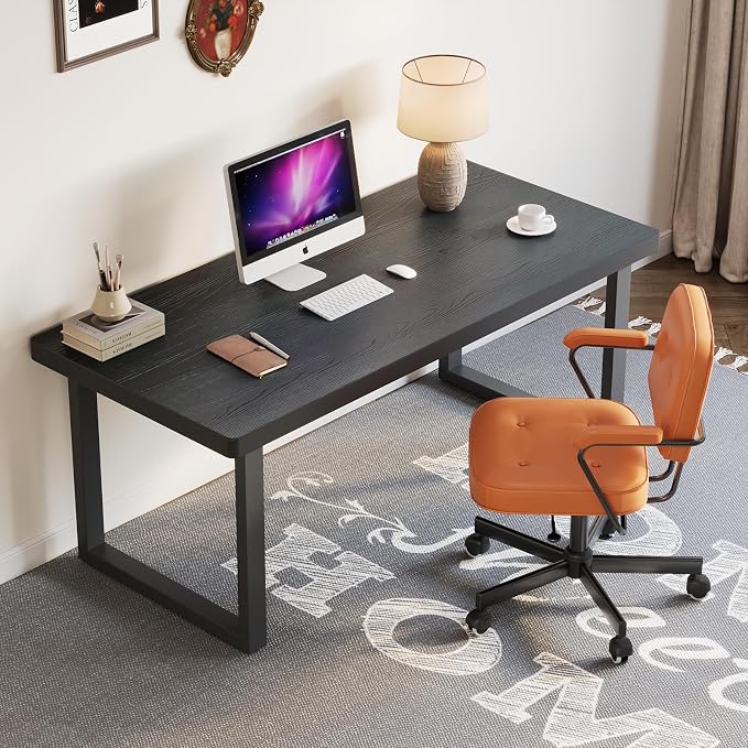63in Solid Wood Computer Desk with Sturdy Metal Base - Stylish & Durable Black Office/Study Desk | Multiple Sizes for Home Office Workspace & Study Area