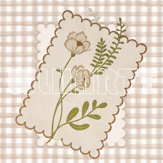 Framed Vintage Floral Wall Art Set of 3, Neutral Wildflower Botanical Canvas Wall Decor Paintings, Cottagecore Gingham Flower Posters Prints Pictures for Living Room Bedroom Bathroom 12x16 Inch