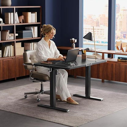 Huuger Electric Standing Desk with Power Outlets and USB-C Port, 39 X 24 Inch Height Adjustable Desk, Sit Stand Desk for Home Office, Computer & Gaming Desk with 4 Presets, Stable Steel Frame, Black