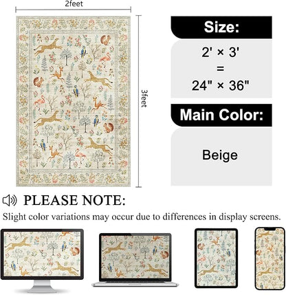 DUKINO 2x3 Rug, Washable Animal Rugs for Entryway, Non Slip Indoor Door Mat, Soft Low Pile Small Area Carpet for Entrance, Bedroom, Kitchen, Laundry, Bathroom, Beige