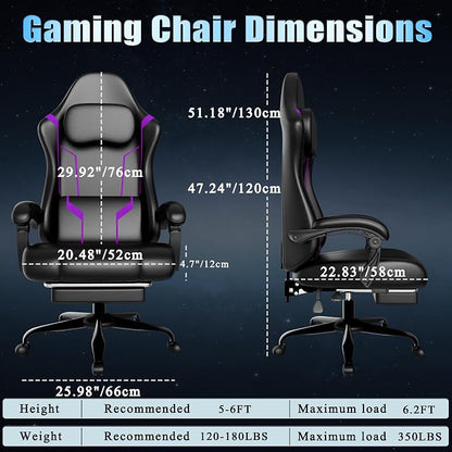 Gaming Chair, Computer Chair with Footrest and Lumbar Support, Ergonomic Video Game Chair with Headrest, Height Adjustable Gamer Chair Office Desk Chair, Purple