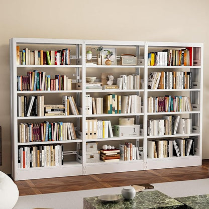 71" Expandable Combination Metal Bookshelf,5 Tier Library Bookcase with Adjustable Shelves,Heavy Duty Bookshelves and Bookcases,Modern Book Shelf Tall Book Case/Shelves (108.3" W, White)