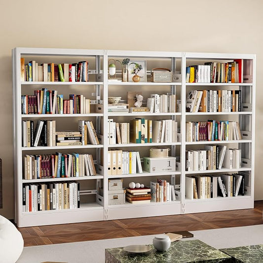 71" Expandable Combination Metal Bookshelf,5 Tier Library Bookcase with Adjustable Shelves,Heavy Duty Bookshelves and Bookcases,Modern Book Shelf Tall Book Case/Shelves (108.3" W, White)
