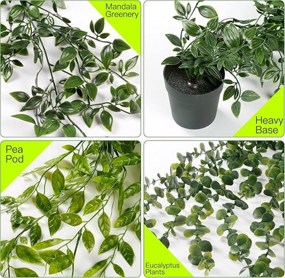 Artificial Potted Plants Set Eucalyptus Brugmansia Sweet Pea 3 Pack | Lifelike Leaves. UV-resistant, fade-proof for indoor/outdoor use. Perfect for home, office, patio & farmhouse decor.