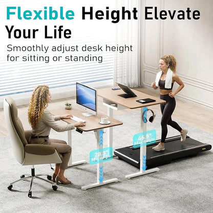 35" Electric Standing Desk Adjustable Height, Small Sit Stand Desk for Home Office & Computer Workstation, Compact Work Desk with Cable Management (Light Walnut)