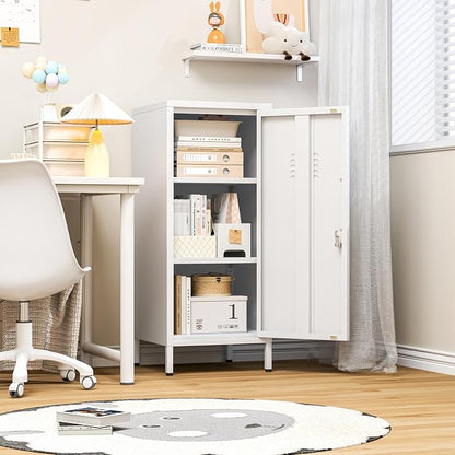 pozdeg 35.43" Metal Storage Locker with Lockable, Metal Steel Locker for Employees with 1 Door ＆ 2 Adjustable Shelves, Small Locker Storage Cabinets for Home, School, Office, Gym (White)