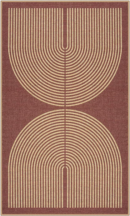 Lahome Enfys Modern Rainbow Easy Jute Patio Rug, 3x5 Washable Entry Way Rugs Indoor for Living Room Dorm, Farmhouse Red Indoor Outdoor Carpet for Entryway Deck Porch