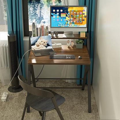 GreenForest Folding Desk No Assembly Required, 2 Tier Computer Desk with Monitor Shelf, 30 Inch Foldable Home Office Table for Work from Home Apartment Dorm Study Room, Espresso
