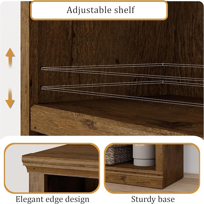 blini Wooden Bookshelf and Bookcase 2 Shelf Double Wide Large Bookshelves Vintage Oak Bookshelf Low Horizontal Book Case for Living Room, Home Office, Library (Vintage Oak, 2-Shelf)