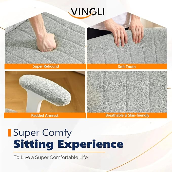 VINGLI Criss Cross Chair with Adjustable Flip-Up Arms,Cross Legged Chair with Wheels, Extra Wide Office Chair,Cozy Desk Chair for Home Office, Vanity, Apartment,Chenille Velvet,Light Blue-Green