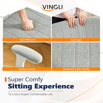 VINGLI Criss Cross Chair with Adjustable Flip-Up Arms,Cross Legged Chair with Wheels, Extra Wide Office Chair,Cozy Desk Chair for Home Office, Vanity, Apartment,Chenille Velvet,Light Blue-Green