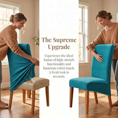 Deisy Dee Stretch XL/Oversized Extra Large Velvet Dining Room Chair Covers for Kitchen Dining，Removable Washable Chair Protectors Slipcovers (Turqouise, 4)