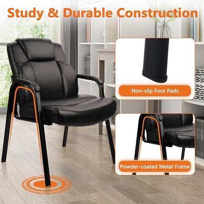 CLATINA Big Tall 500 LBS Wide Guest Chair Heavy Duty, Leather Side Reception Chairs with Padded Armrest No Wheels, Executive Office Desk Chair for Meeting Conference Waiting Room Home, Black 6 Pack