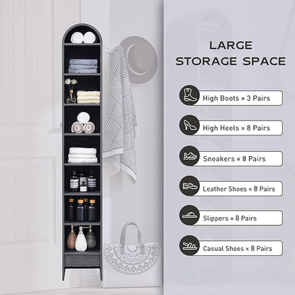 IFGET 67" Tall Arched Bookshelf, 8 Tiers Arch Bookcase with Storage, Modern Farmhouse Book Shelf with Adjustable Shelves, Wood Bookshelf w/Open Display Shelves for Living Room, Office (Dark Grey)
