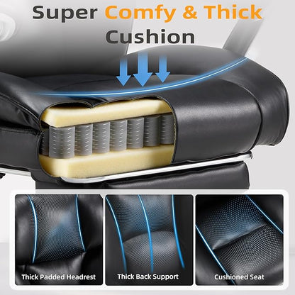 HOMREST Big and Tall Heavy Duty Office Chair 550LBS, Ergonomic Leather Executive Chair with 155° Recline, Large Back Pocket &Footrest, Computer Desk Chair for Heavy People, Black