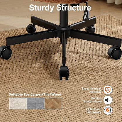 Criss Cross Chair with Wheels,Thick Padded Fabric Cross Legged Office Desk Chair with Pocket Spring Cushion,Dual-Purpose Base,Wide Adjustable Computer Home Office Vanity Chair,Brown