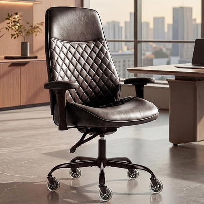 NEO CHAIR Ergonomic Leather Office Desk Chair with Adjustable Height Armrests High Back Lumbar Support Swivel Executive Computer Chair with Wheels Comfy Home Office Chair for Adults (Dark Brown)
