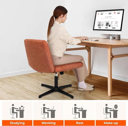 NEO CHAIR Criss Cross Chair No Wheel Vanity Desk Chair Wide Armless Cross Legged Office Comfy Makeup Adjustable Computer Task for Home Office Fabric (Brown)