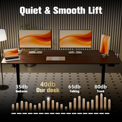 ERGOMAKER Electric Standing Desk, 67" x 23.6" Height Adjustable Sit Stand Desk with Splice Board for Home Office, Computer Desk Memory Preset (Black Frame, Walnut Desktop)