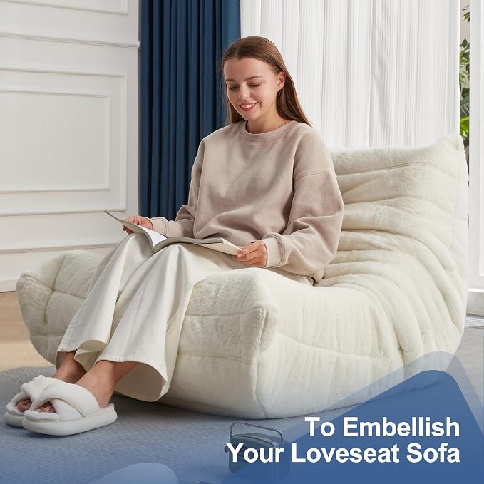 Hobestluk Adults Bean Bag Chair Faux Fur BeanBag Couch for Living Room | White Plush,Ergonomic Design,Memory Foam,UltraSoft,Anti-slip Bottom,No Assembly Required,Decorative Style for Living Room