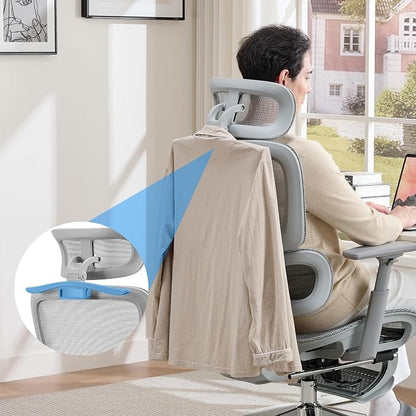 Mesh Ergonomic Office Chair with Footrest, Grey | High Back, Lumbar Support, Adjustable Headrest and Armrests, Gaming Chair,Home Office Desk Chair