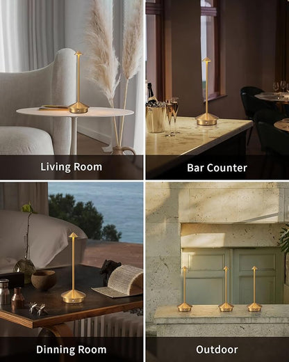Modern Cordless Table Lamp Set of 2, Portable LED Desk Lamps, 5000mAh Rechargeable Battery Operated Lighting for Bedroom Dining Room Restaurant Coffee Shop Camping Night Light (Gold)