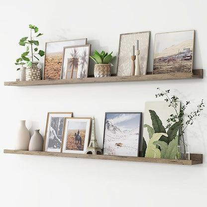 FLYJOE Picture Ledge Shelf, Floating Shelves Set of 2, 56 Inches Long Large Nursery Book Shelves for Toys Storage, Kids Bookshelf Wall Mounted for Living Room Bedroom Decor Books Photo Frames,Grey