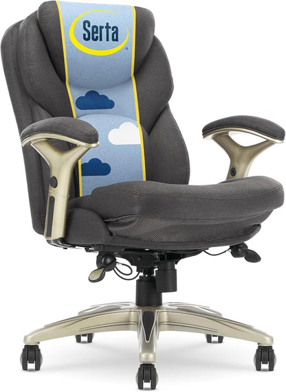Serta Claremont Executive Office Chair with Back-In-Motion Technology, Ergonomic Mid-Back with Pivot Lumbar Support & Seat, Plush Cushion, Body Pillows, Adjustable Arms, Dark Gray Fabric