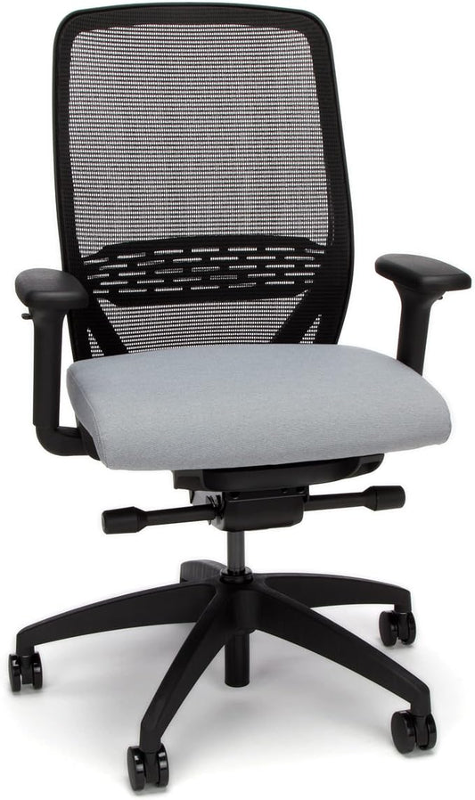 HON Nucleus Office Chair Ergonomic Desk Chair Suspended Seat Mesh Back for Home Office, Task Work - Synchro-Tilt Recline, Swivel Wheels, Adjustable Lumbar Support & Armrests, Black Frame, Gray