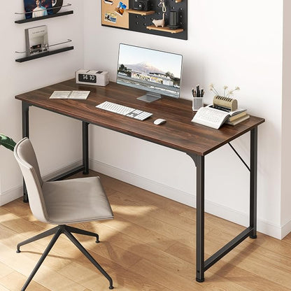 Huuger Computer Desk, 48 Inch Office Desk, Gaming Desk with Storage, Writing Desk Work Desk for Home Office, Study, Modern Simple Desk, Large Legroom, Metal Frame, Walnut